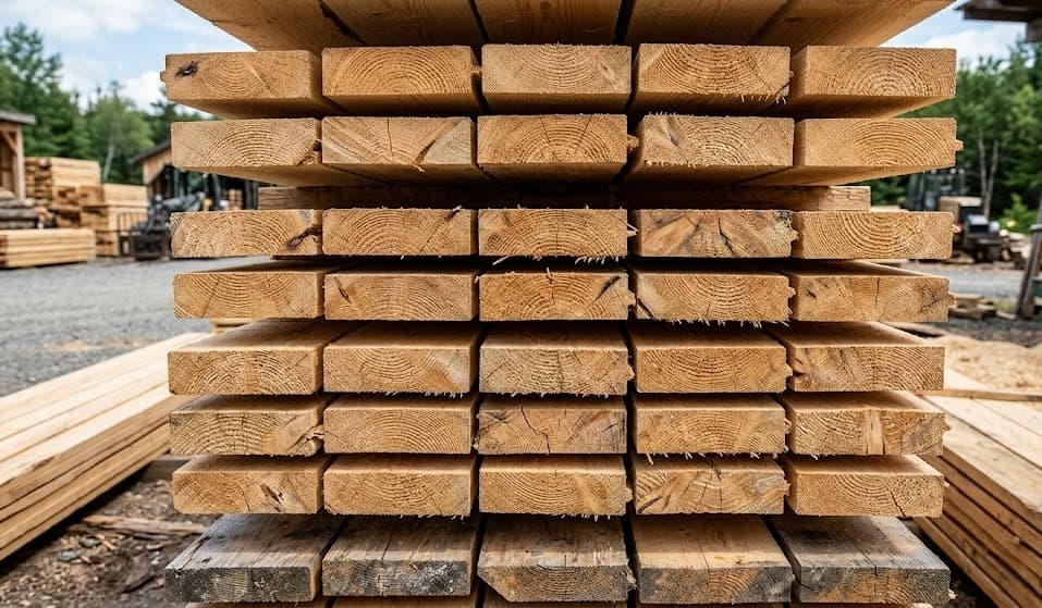 Close-up of reclaimed lumber end grain showing natural tree ring patterns